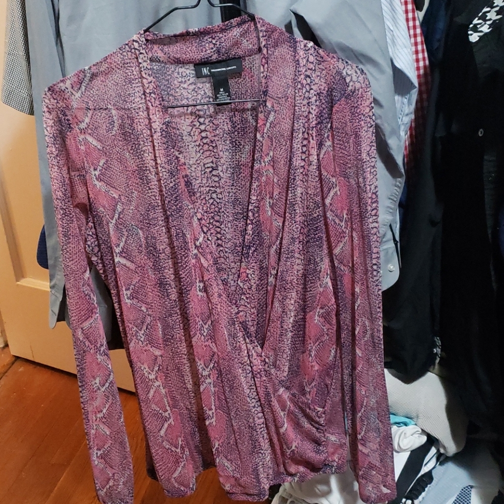 Inc sheer snakeskin wrap top size med